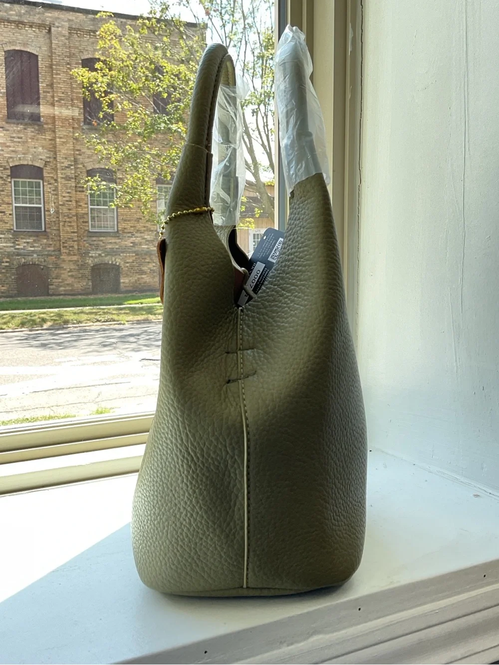 Olive Green Pebbled Leather Hobo Bag